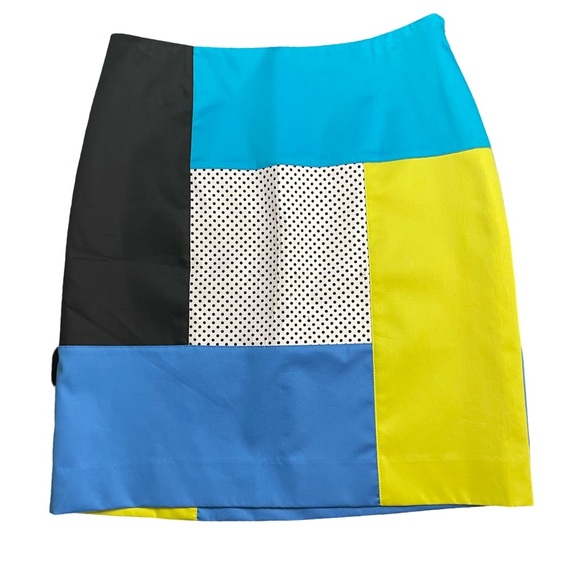 Per Se Color Blocked Mini Skirt Mod Geometric Pattern Perforated Detail Size 6 - Picture 2 of 10
